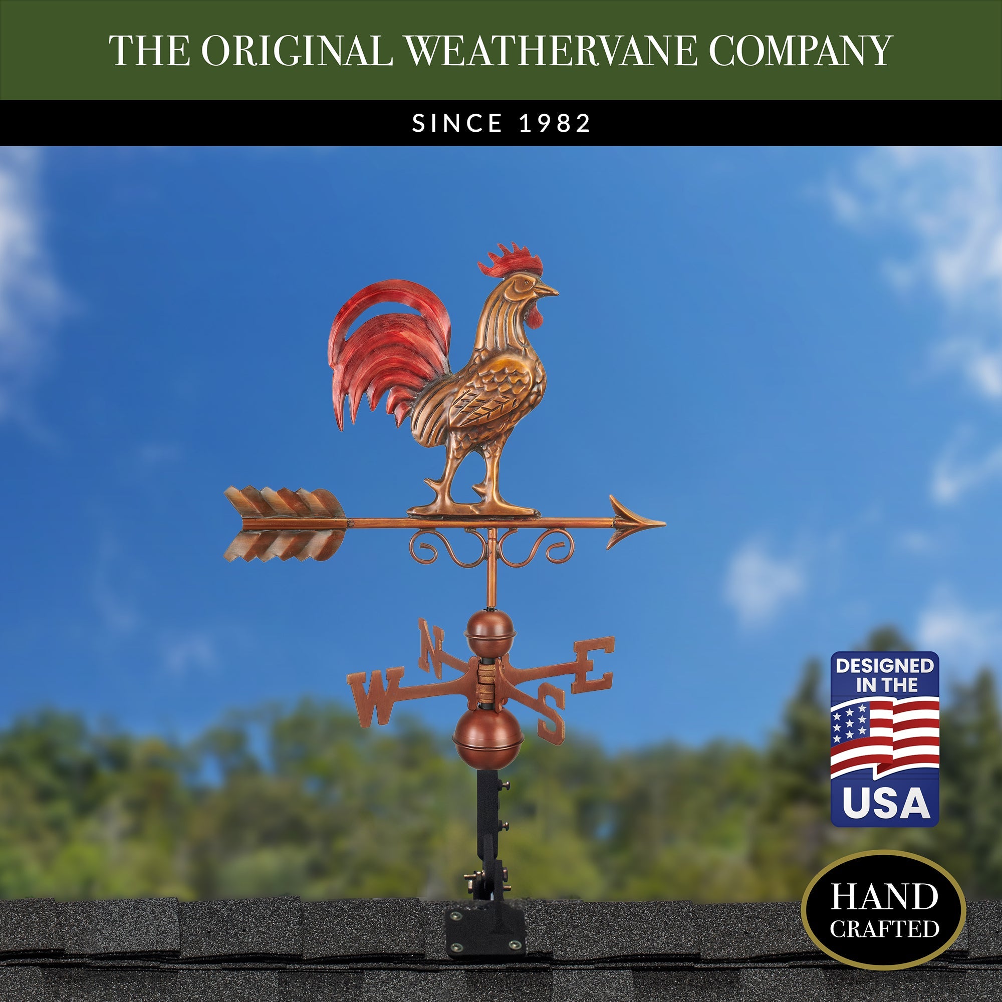 Bantam Red Rooster Weathervane - Handcrafted Copper Garden Decor for Outdoor & Farmhouse Style - Perfect for Barns, Gardens, and Rural Home Decoration