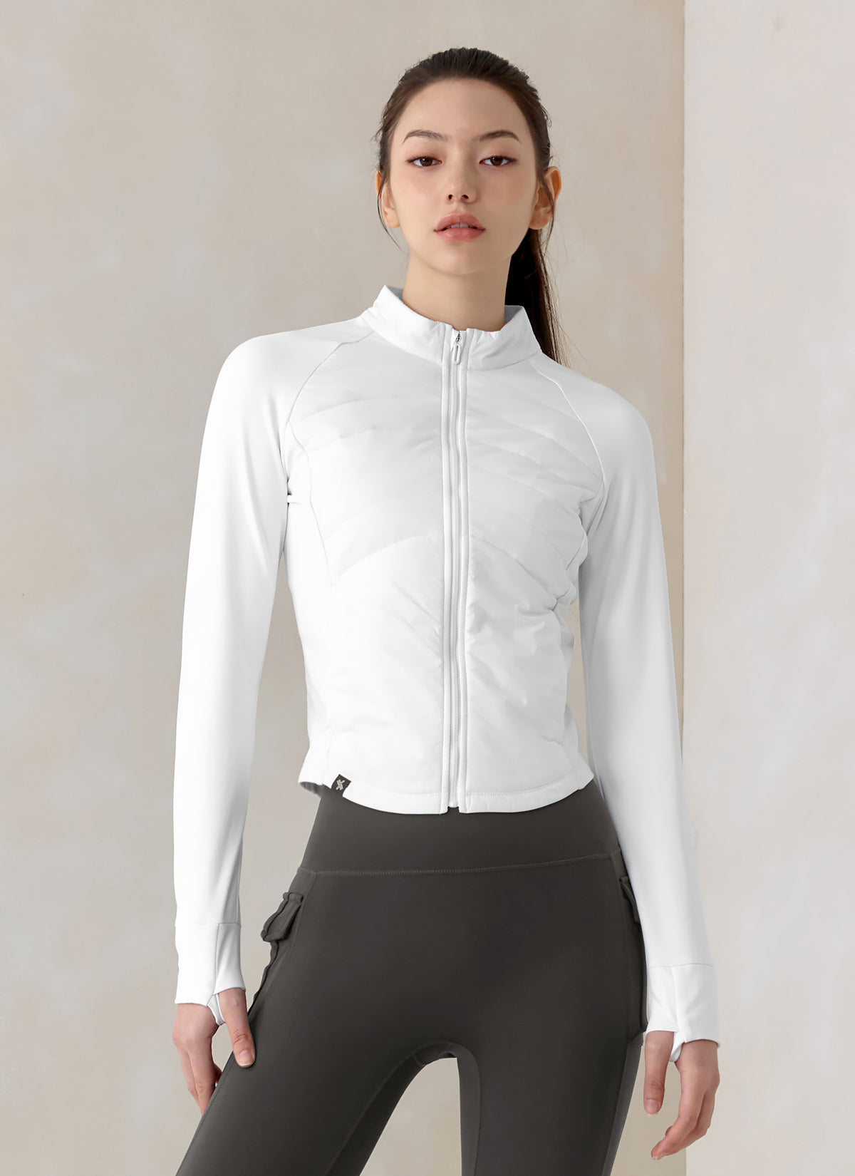 Lightweight Padded Mock Neck Jacket with Finger Hole - Comfortable & Stylish for Outdoor Activities, Hiking, and Casual Wear