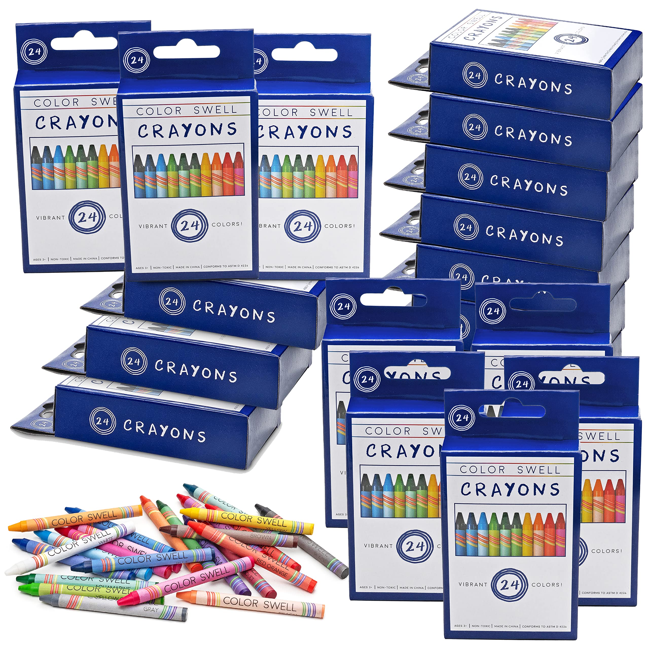Color Swell Bulk Crayon Pack - 18 Boxes of 24 Vibrant Teacher-Quality Crayons for Classroom & Art Projects - Bulk Crayons for Kids, Students & Teachers - Perfect for School, Homeschooling & Creative Activities