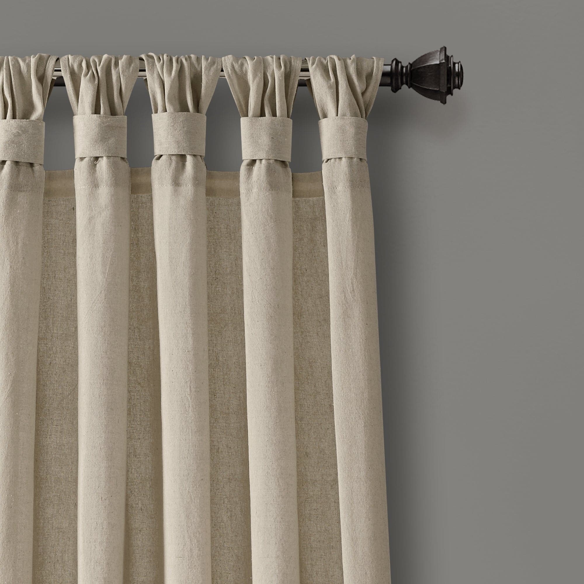 Burlap Knotted Tab Top Window Curtain Panel Set - Natural Linen Textured Room Darkening Drapes for Living Room, Bedroom & Farmhouse Decor