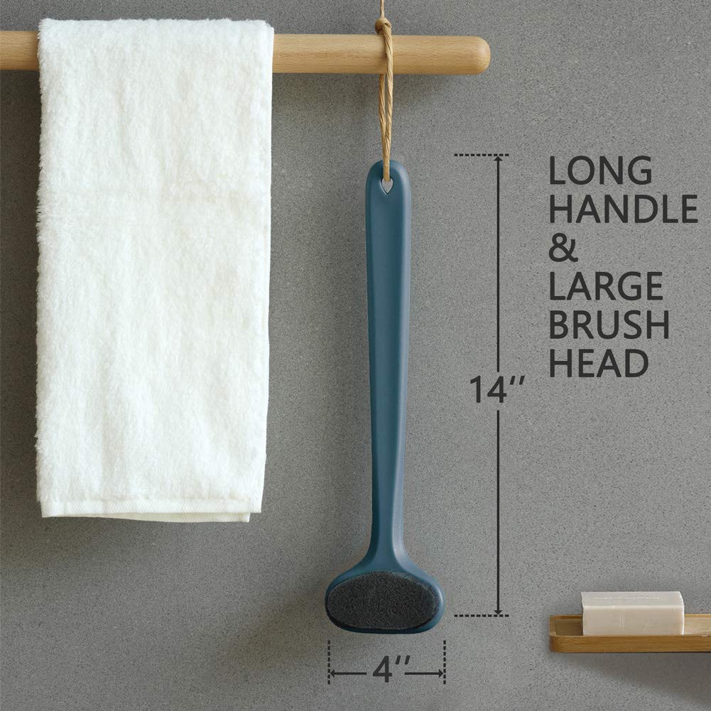 Upgraded Body Brush with Soft Bristles & Long Handle - Gentle Exfoliation for Healthy Skin - Wet/Dry Bath & Shower Brush - Perfect for Lymphatic Drainage & Cellulite Reduction (14 inch, Dark Blue) - Ideal for Spa Days, Self-Care Routines & Detoxifying Skin Treatments