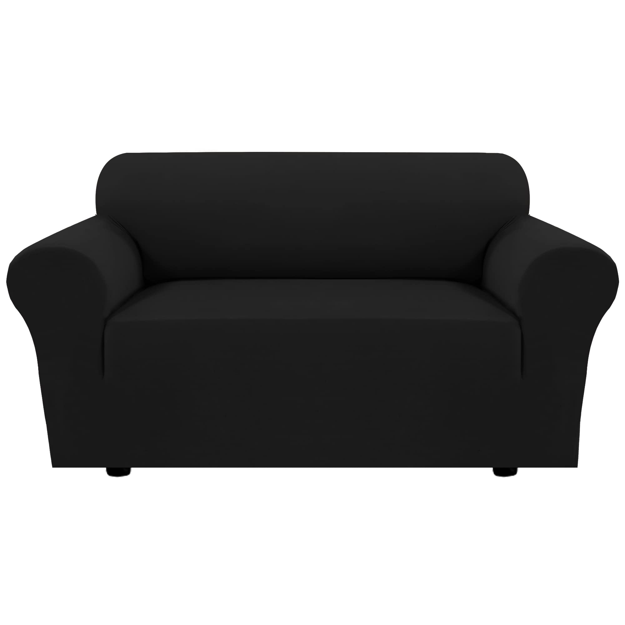H.VERSAILTEX 2023 Stretch Loveseat Cover - 1-Piece Non-Slip Sofa Protector for 2 Cushion Couches | Spandex Fabric with Elastic Bottom | Form-Fitting Furniture Cover (Black) | Perfect for Living Room, Apartment & Home Decor