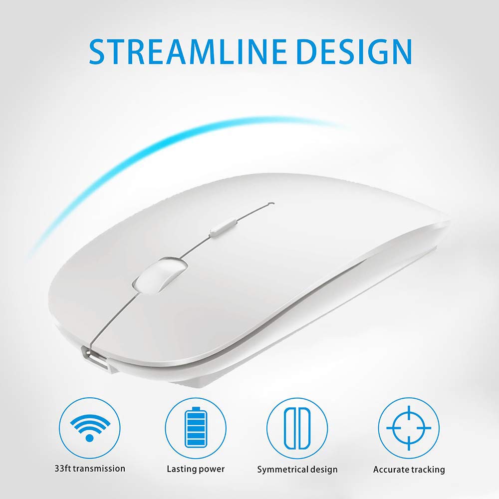 Wireless Bluetooth Mouse for MacBook, Laptop, PC, iPad & Chromebook - Compatible with MacBook Air/Pro - Ergonomic Portable Computer Mouse (White) - Perfect for Office, Travel & Remote Work