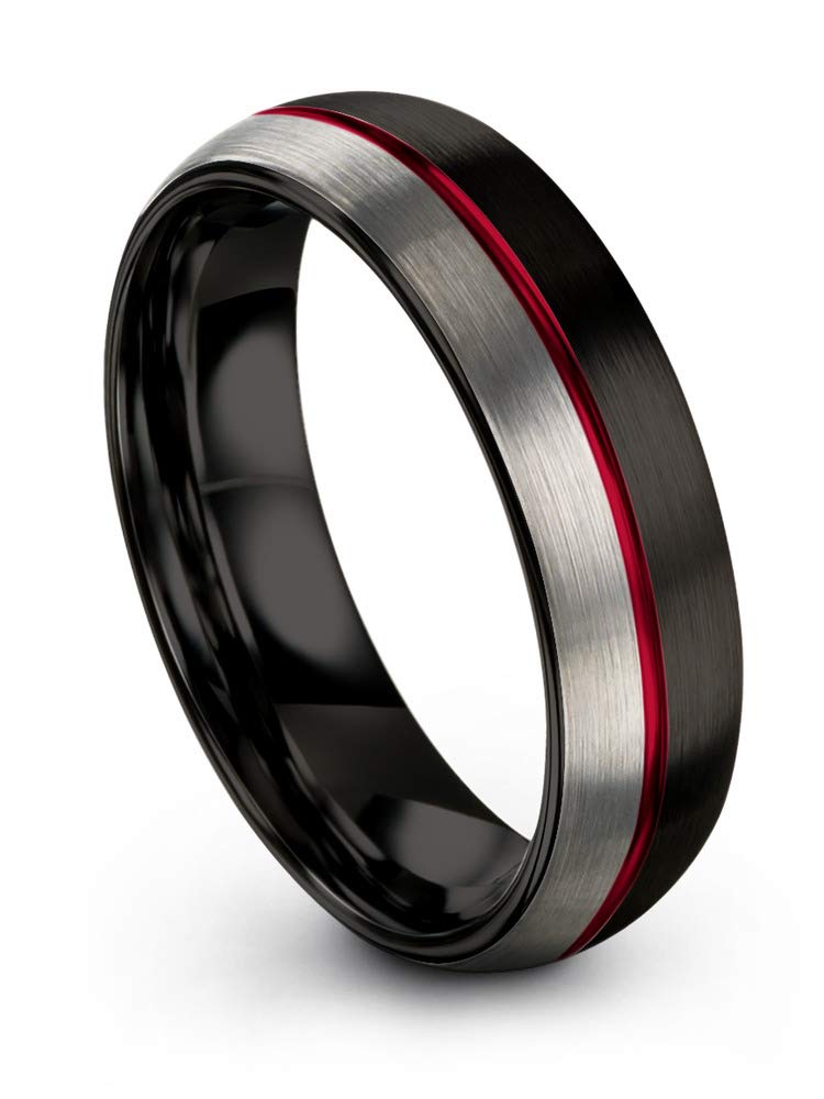 Premium Tungsten Carbide Wedding Band Ring - 6mm Blue & Black Center Line with Grey Dome Exterior - Half Brushed Half Polished Finish - Custom Engraved for Men & Women - Perfect for Anniversaries, Engagements and Everyday Wear