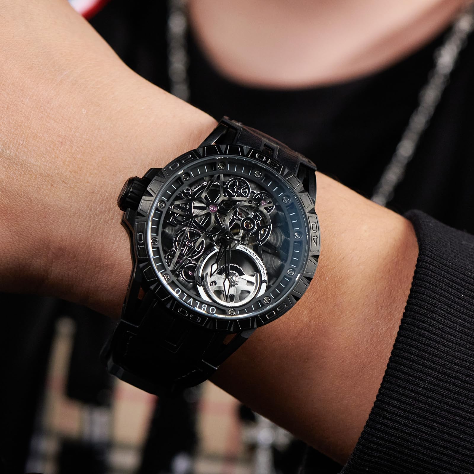 Top Luxury Designer Automatic Skeleton Dial Steel Watch - Genuine Leather Strap for Men, Perfect for Business, Formal Events & Everyday Wear