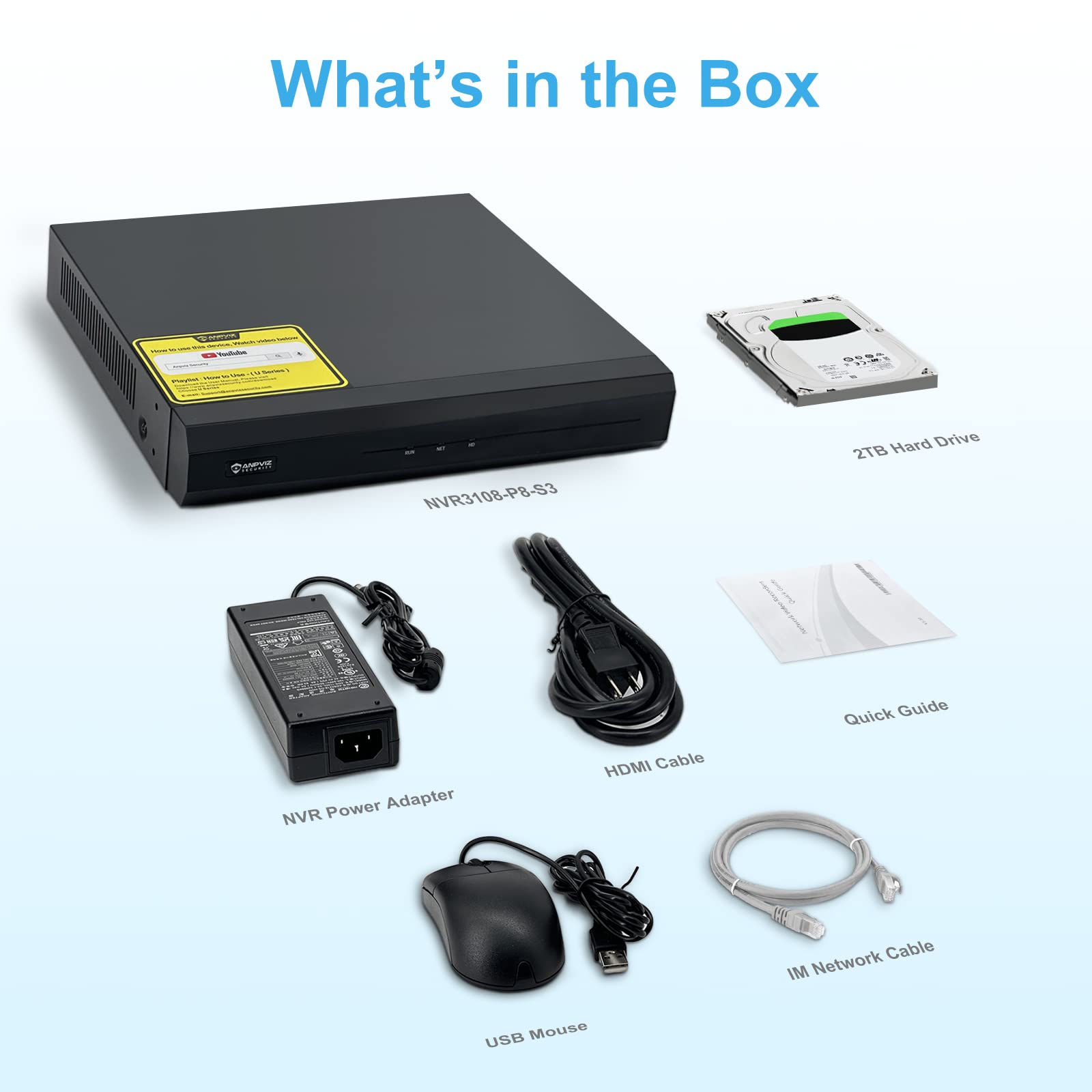 Anpviz U Series 4K 8CH PoE NVR Security System - Plug & Play with Pre-Installed 2TB HDD, H.265+ Support for 8MP/6MP/5MP/4MP/3MP/1080P IP Cameras - Ideal for 24/7 Home & Business Surveillance