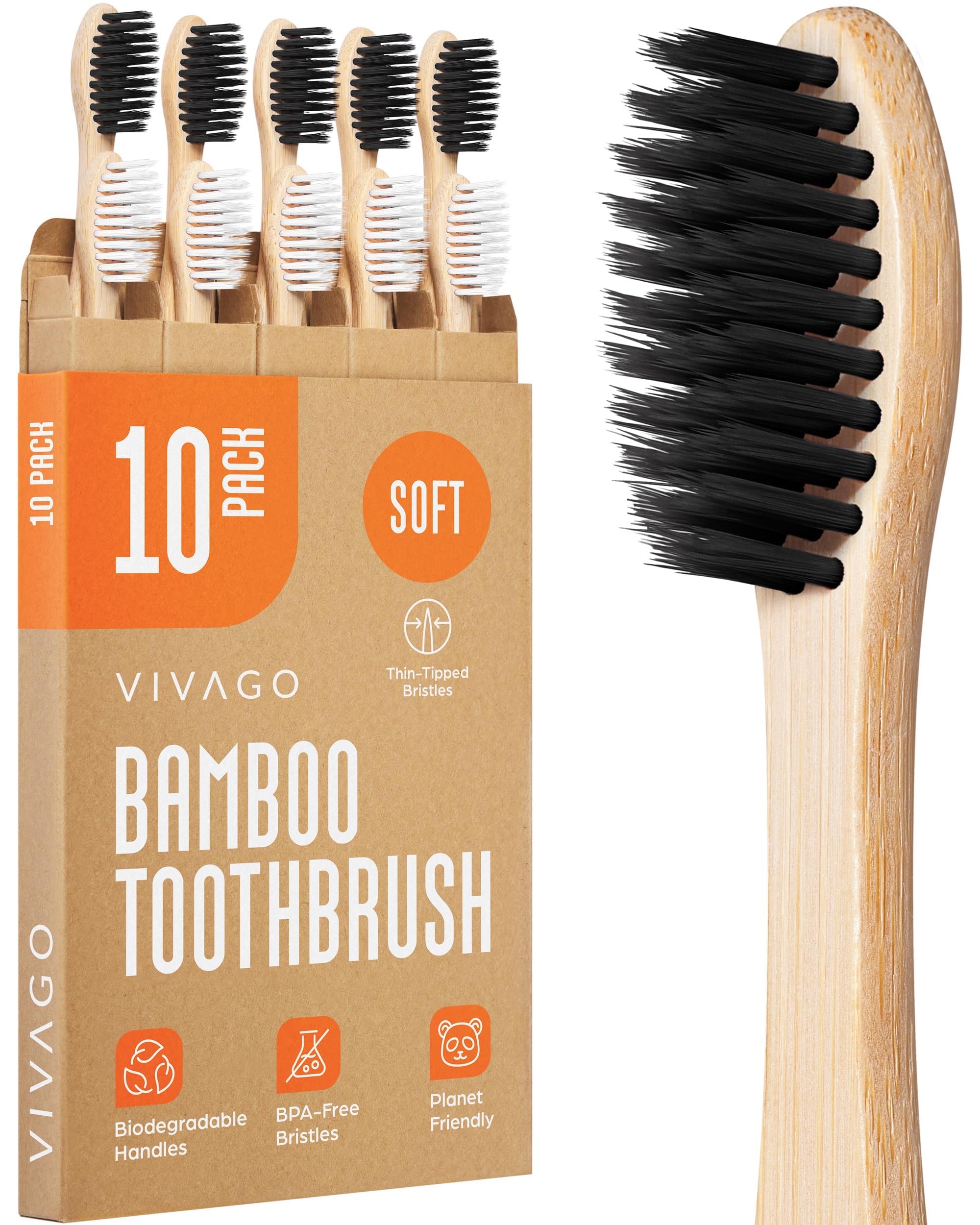 Eco-Friendly Bamboo Toothbrushes 10 Pack - BPA Free Soft Bristles for Adults, Biodegradable & Compostable Natural Wooden Toothbrush for Sustainable Oral Care - Perfect for Travel, Home & Zero Waste Lifestyle