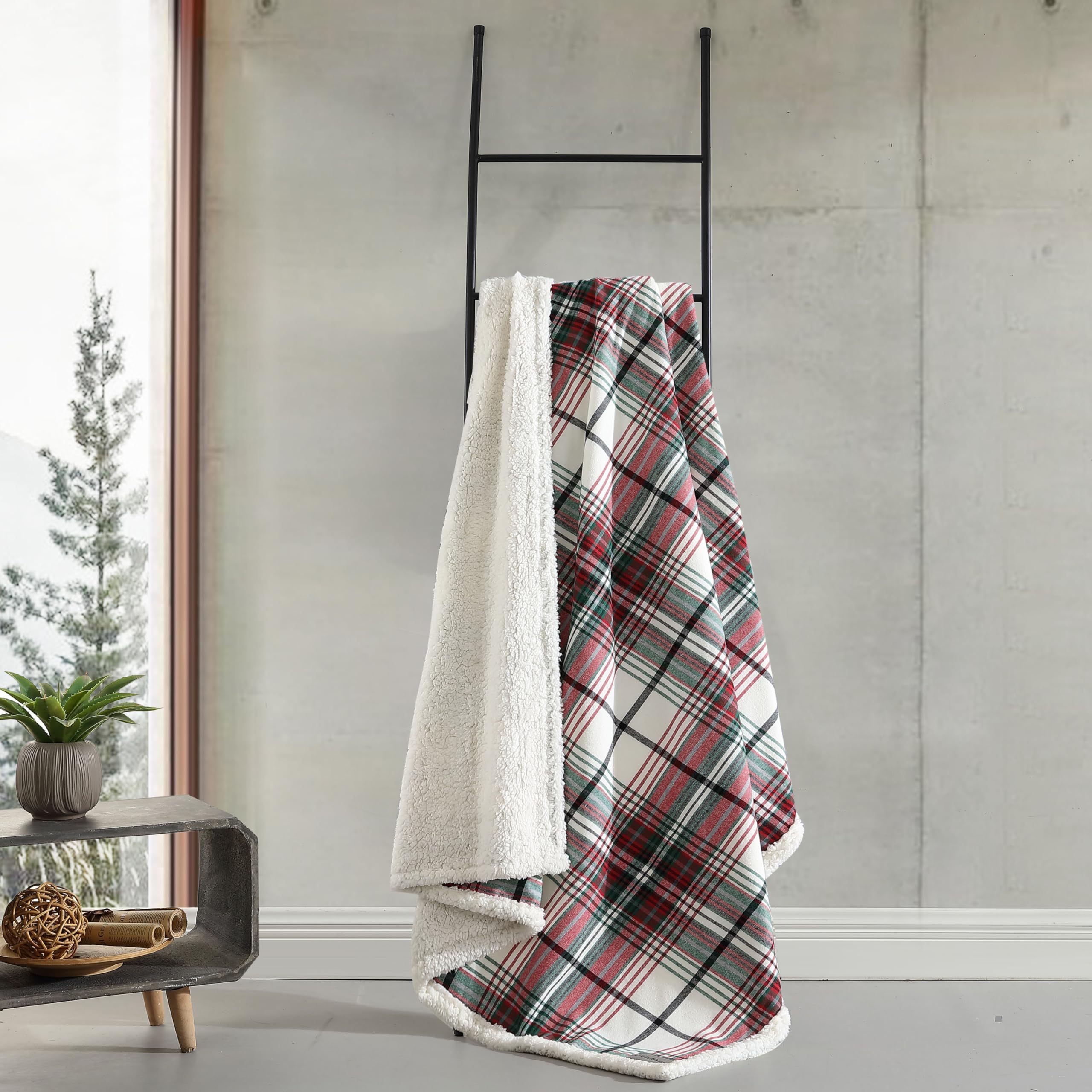 Eddie Bauer Super Soft Reversible Sherpa & Brushed Fleece Throw Blanket - Warm Plaid Bedding for Couch, Sofa, Bed - Perfect for Lounging, Movie Nights & Cozy Winter Evenings (Montlake Plaid Red)