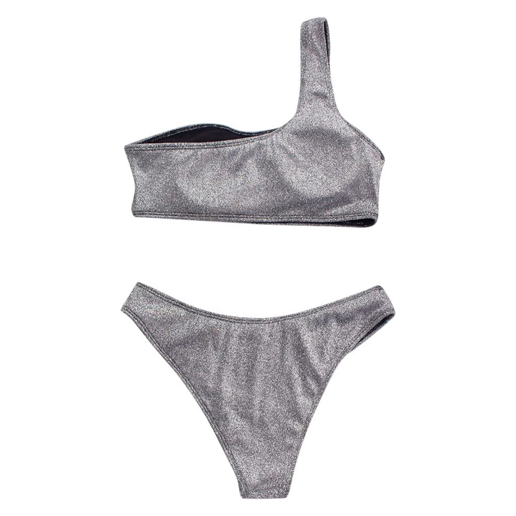 Women's Split Bathing Suit - Fashionable Solid Color One-Piece Swimsuit with Shoulder Pads for Swimming, Beach & Sports - Grey
