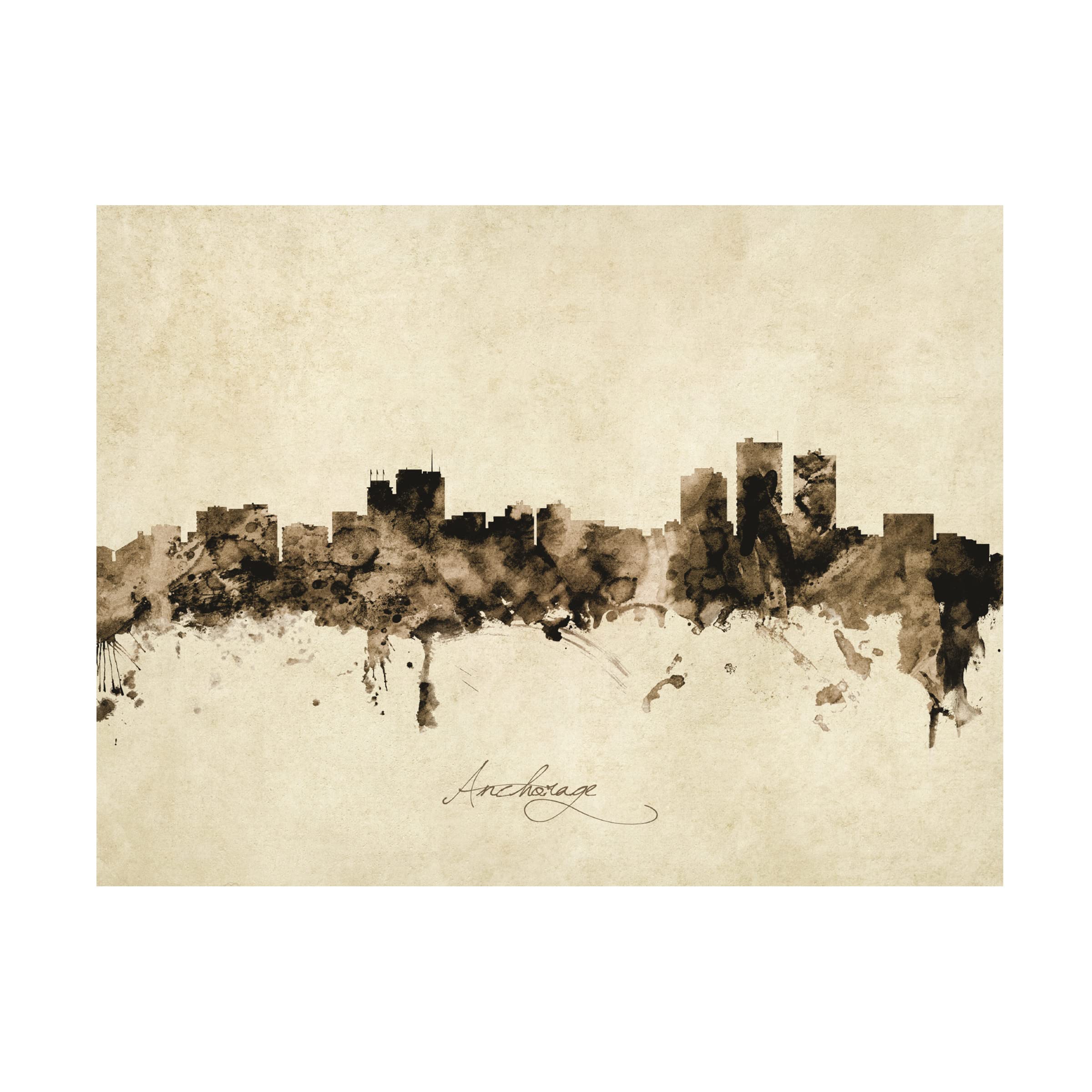 Michael Tompsett Anchorage Alaska Skyline Vintage Canvas Art Print - Wall Decor for Living Room, Bedroom & Office | Trademark Fine Art Collection