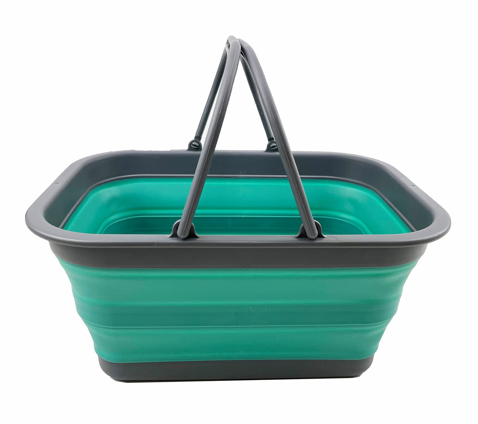 SAMMART 12L (3.17 Gallon) Collapsible Storage Tub with Handle - Foldable Portable Dish Washing Container for Camping, Picnic, Travel & Home Use - Outdoor Organizer Basket for Kitchen, Laundry & Car Storage (Grey/Turquoise Blue)