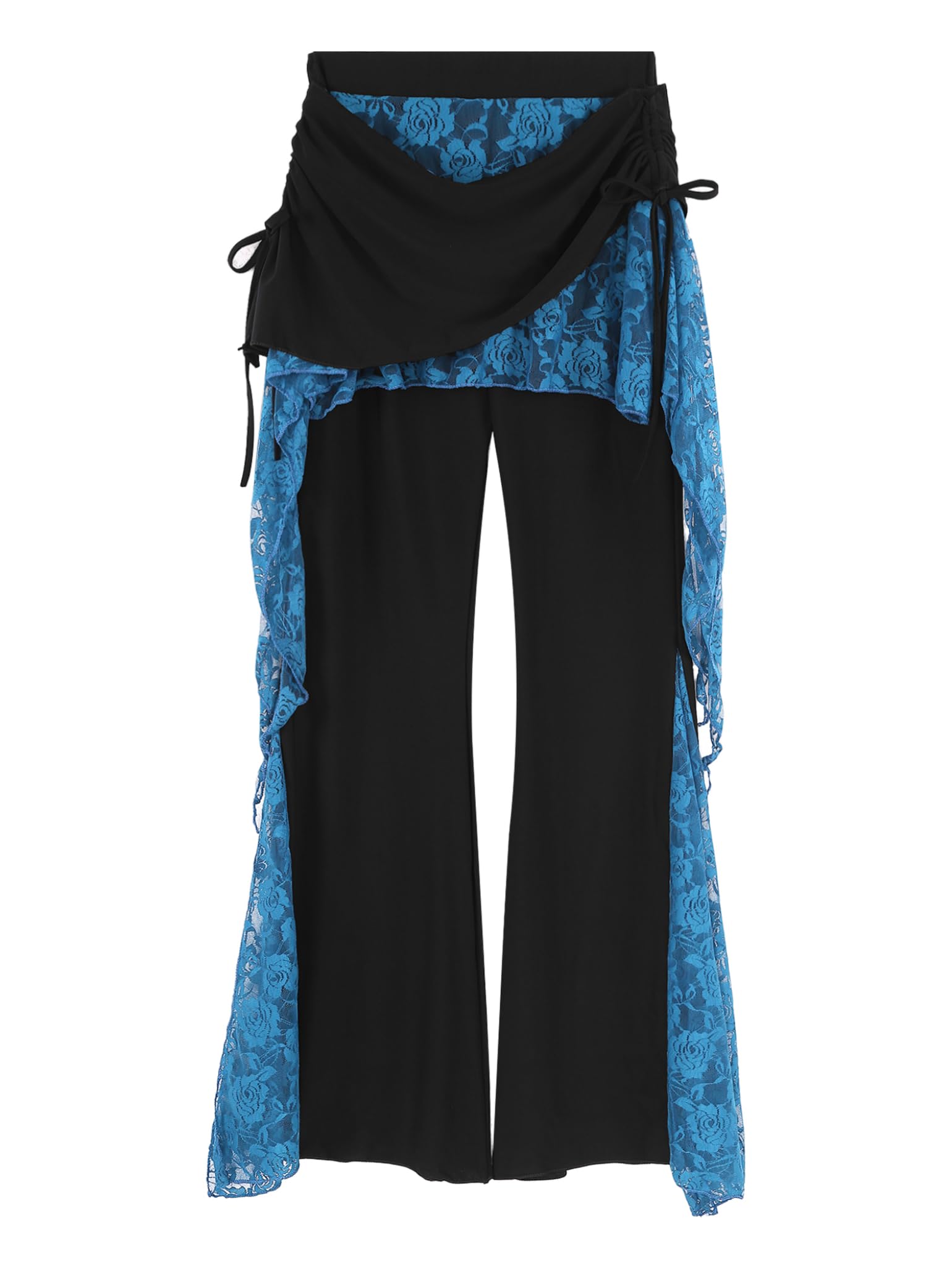 Belly Dance Pants for Women - Lace Patchwork Tribal Side Slit Skirted Pants for Latin Ballroom Dance Practice | Perfect for Belly Dancing Performances, Dance Classes & Costume Parties