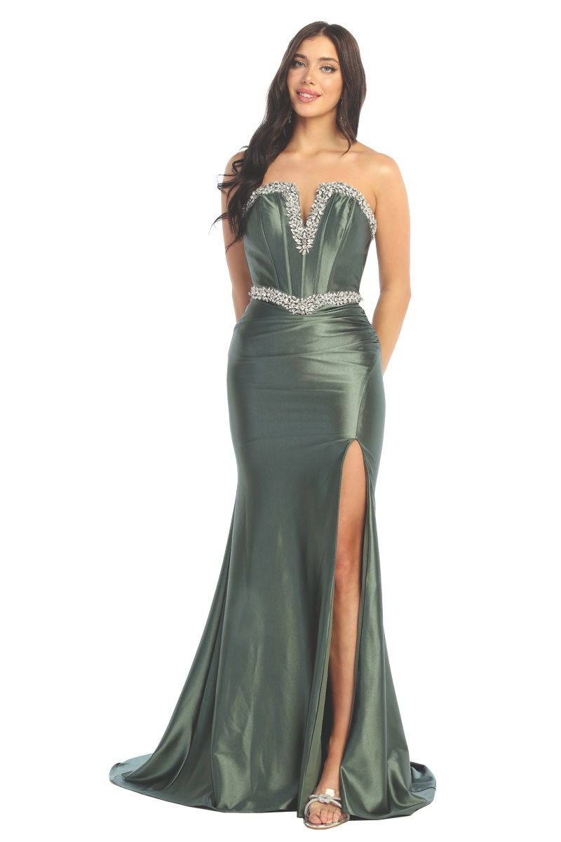 Cindy Collection 50496 Shining Crystal Bust Slit Leg Dress - Elegant Evening Gown for Prom, Party & Special Occasions