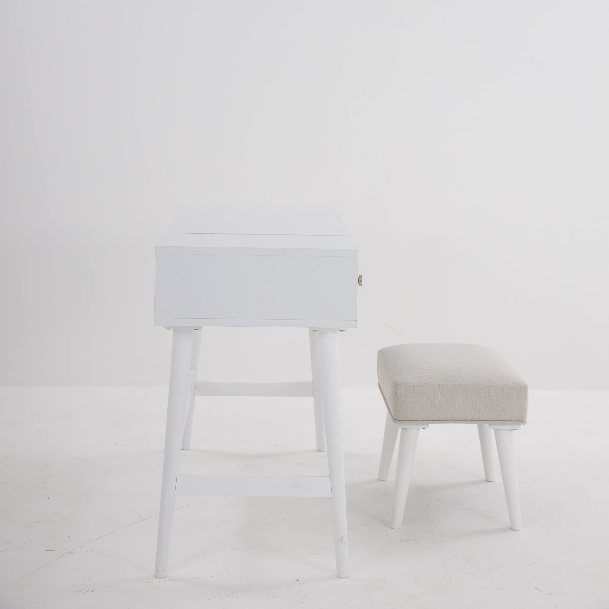 Signature Design by Ashley Thadamere Modern Glam Bedroom Vanity Set with Stool - White Makeup Dressing Table for Women, Girls Bedroom Decor & Beauty Organization