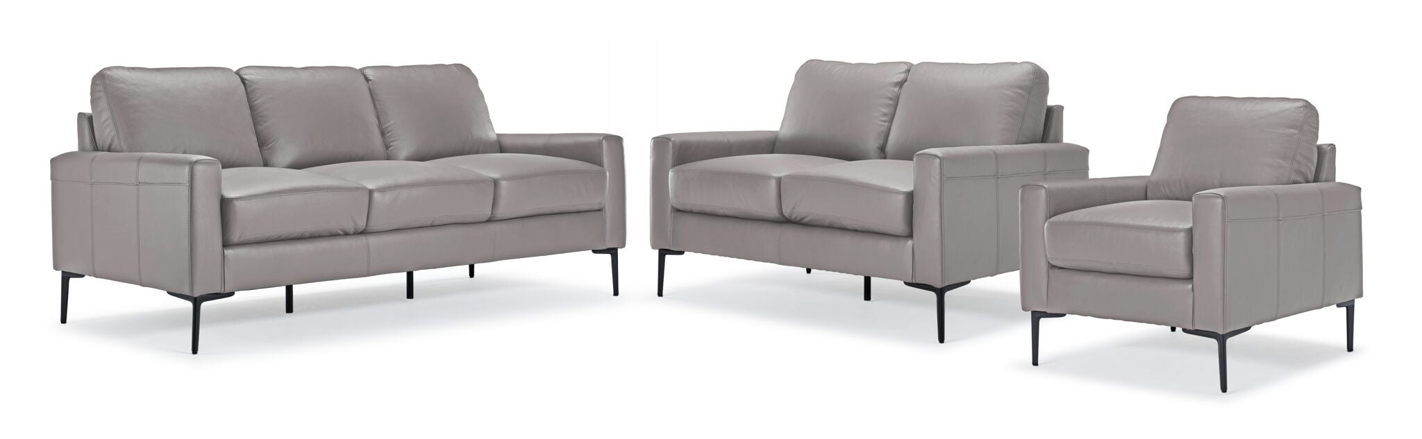 Premium Chito Leather Sofa Set - 3-Piece Loveseat & Chair in Cloud Grey | Modern Living Room Furniture for Home & Office