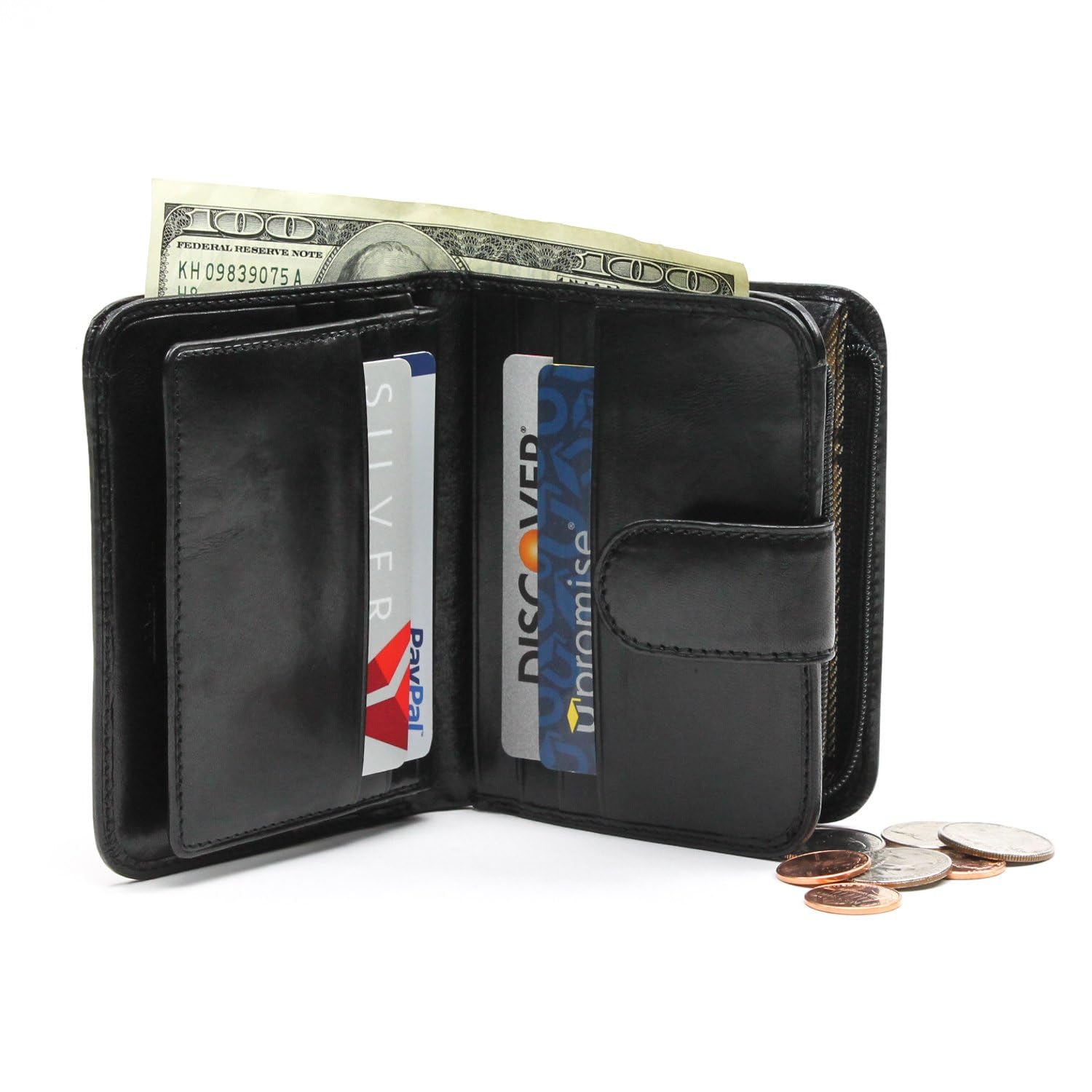 Tony Perotti Women's Italian Bull Leather Compact Clutch Wallet - RFID Blocking Credit Card Holder with ID Window & Zippered Coin Pocket - Perfect for Everyday Use, Travel, and Gift Giving