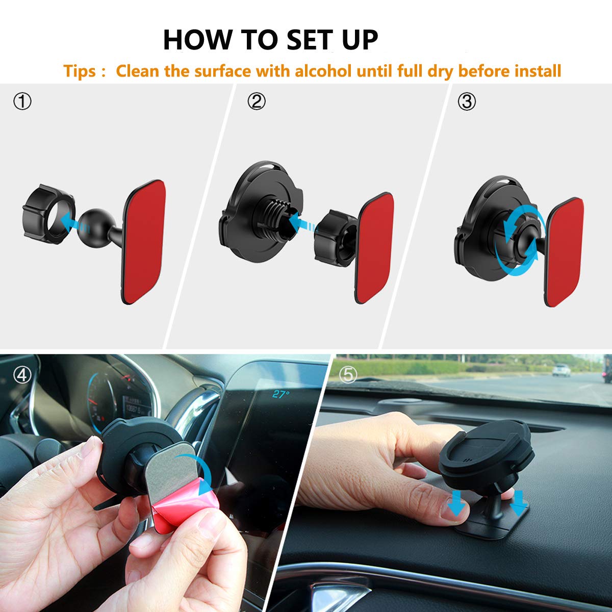 2 Pack Car Phone Mount with 360° Rotation - Universal Dashboard Phone Holder for iPhone, Samsung, Smartphones - Perfect for Driving, Office, Kitchen, and Home Use