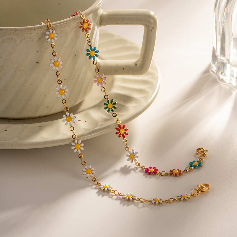 Charming Enamel Flower Bracelet & Necklace Set for Women - Elegant Jewelry Gift for Birthday, Anniversary & Valentine's Day | JDB635 | Perfect for Everyday Wear, Date Nights & Special Occasions