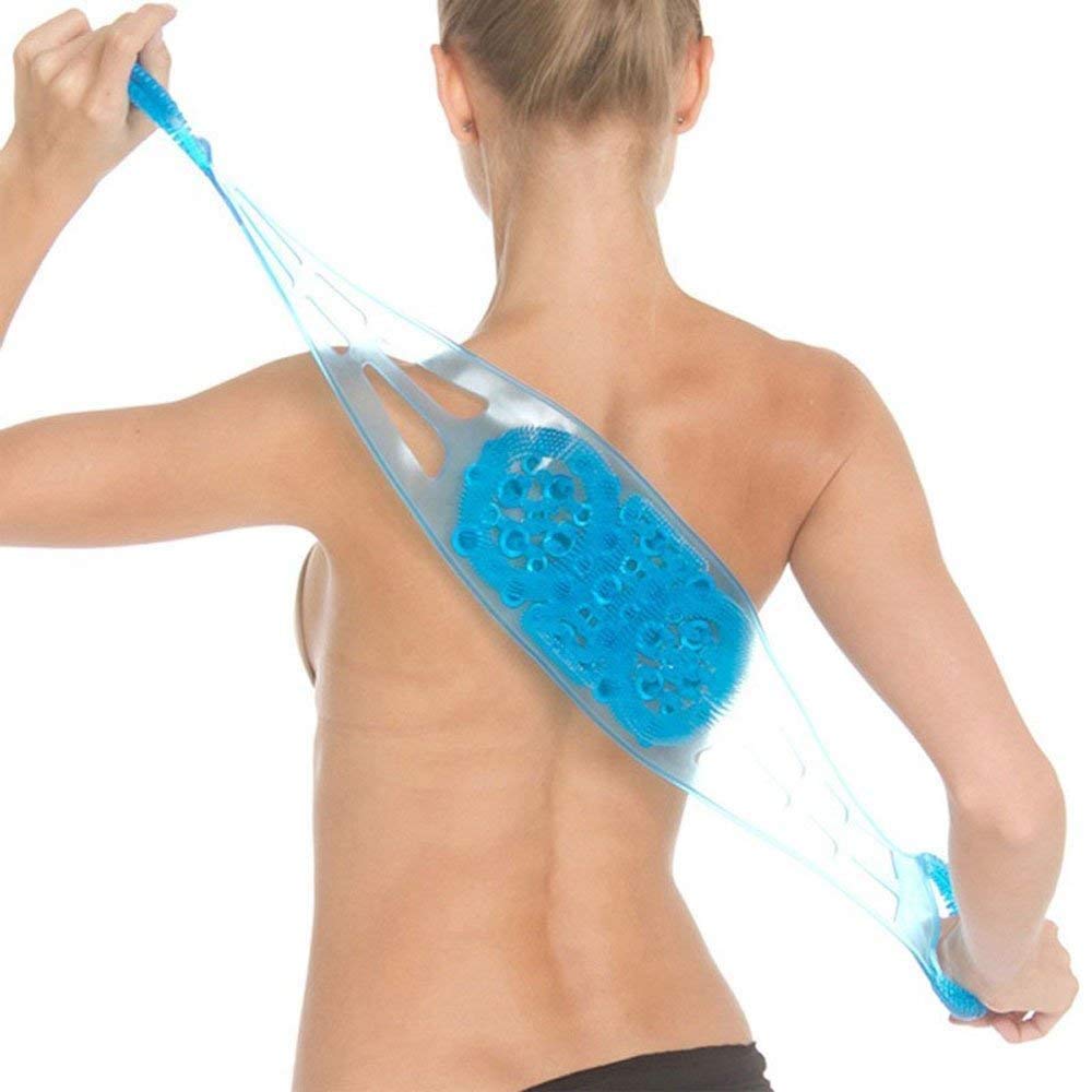MARJI&ANUVRUTTI Silicone Dual Sided Back Scrubber Brush - Exfoliating Body Scrubber & Foot Massager with Pumice Stone - Shower Bath Belt for Deep Cleansing & Relaxation (Blue) - Perfect for Spa, Home Bath & Travel Use