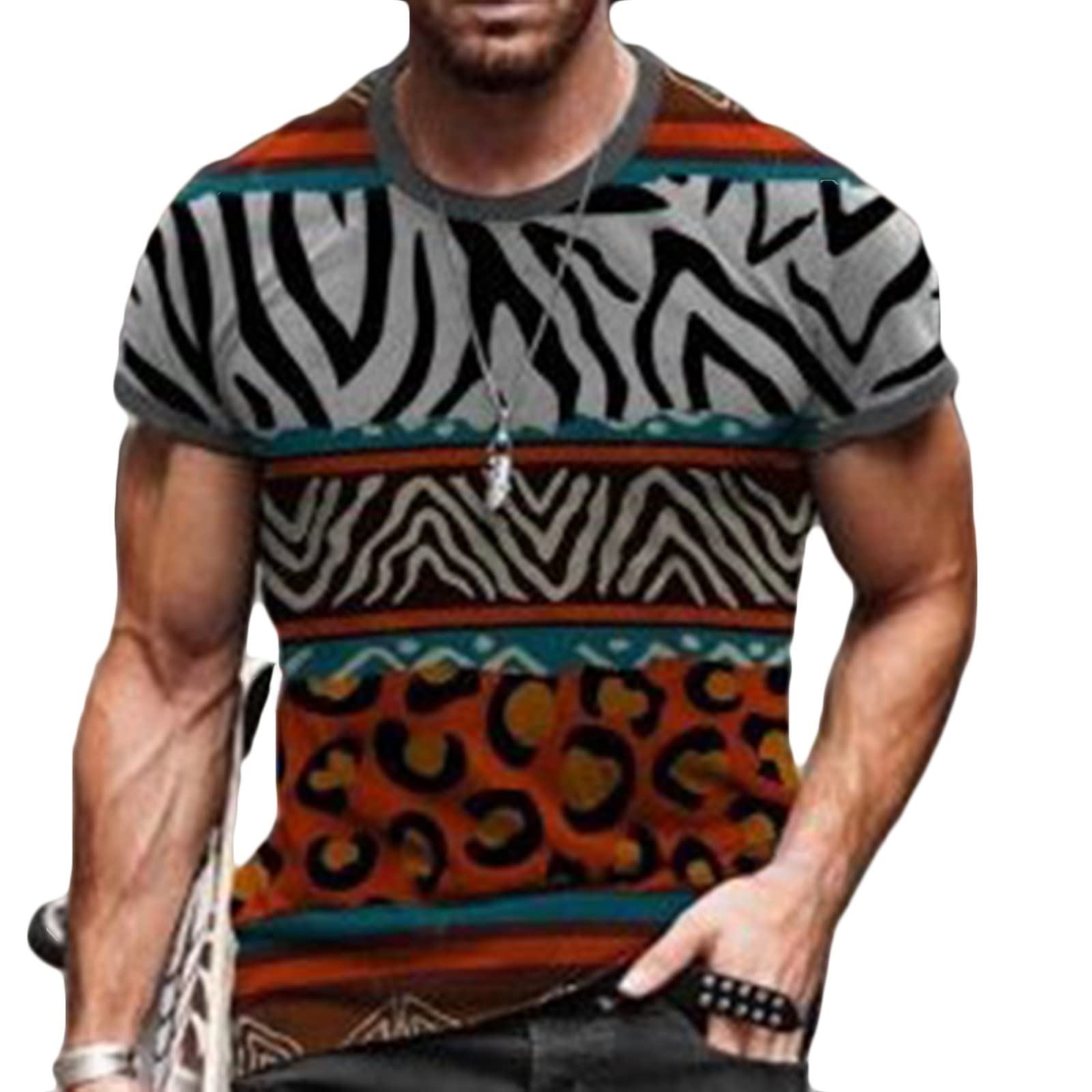 Daesar Men's Slim Fit Crew Neck Short Sleeve T-Shirt - Leopard Print Polyester Casual Shirt for Men (Multicolor) | Perfect for Streetwear, Gym, and Everyday Fashion