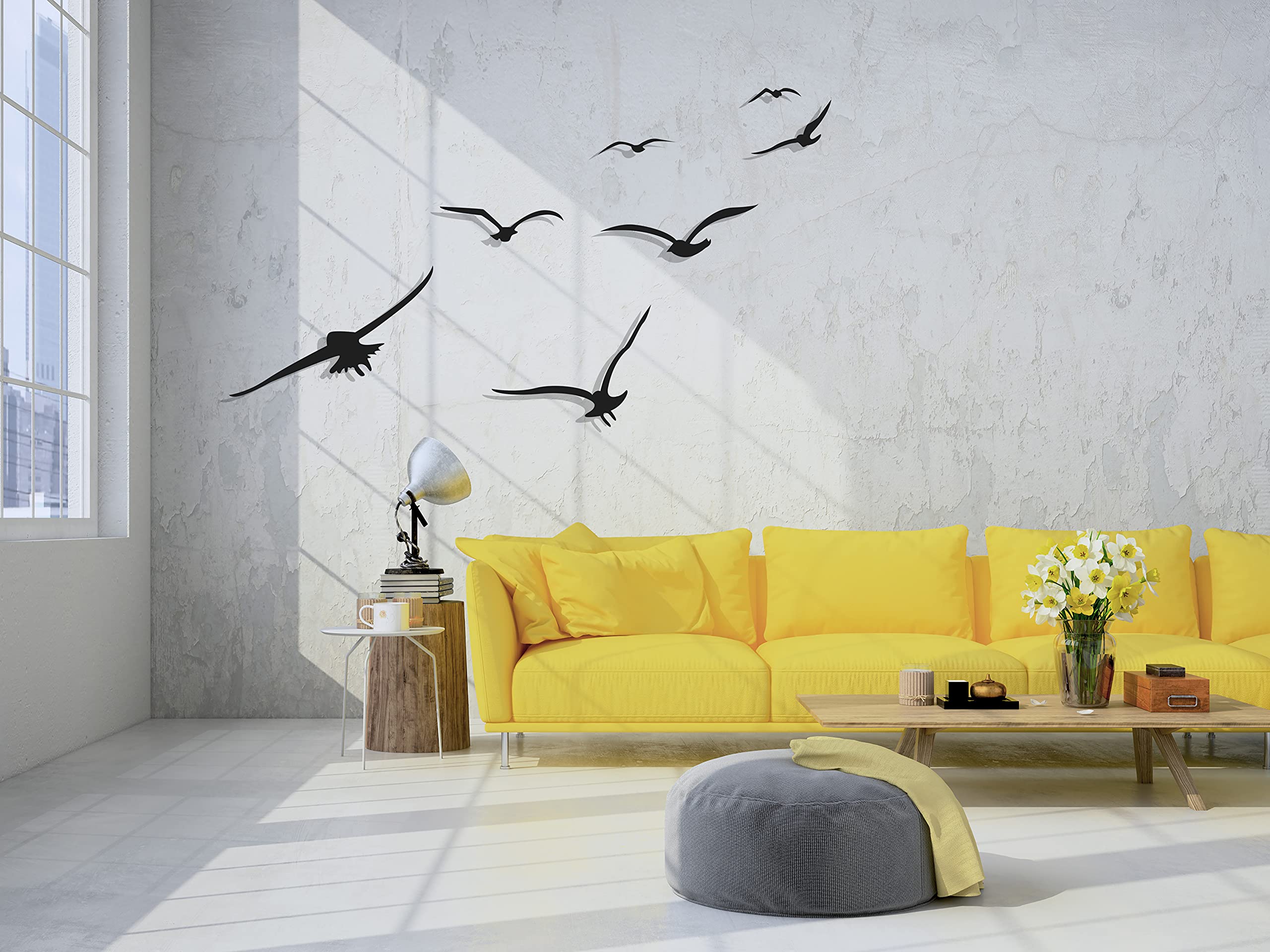 Metal Wall Art Decor - Set of 7 Black Abstract Birds Wall Hangings for Farmhouse, Office, Living Room, Kitchen & Bathroom | Indoor & Outdoor Home Decor | Modern Wall Sculpture for Home & Garden Decoration