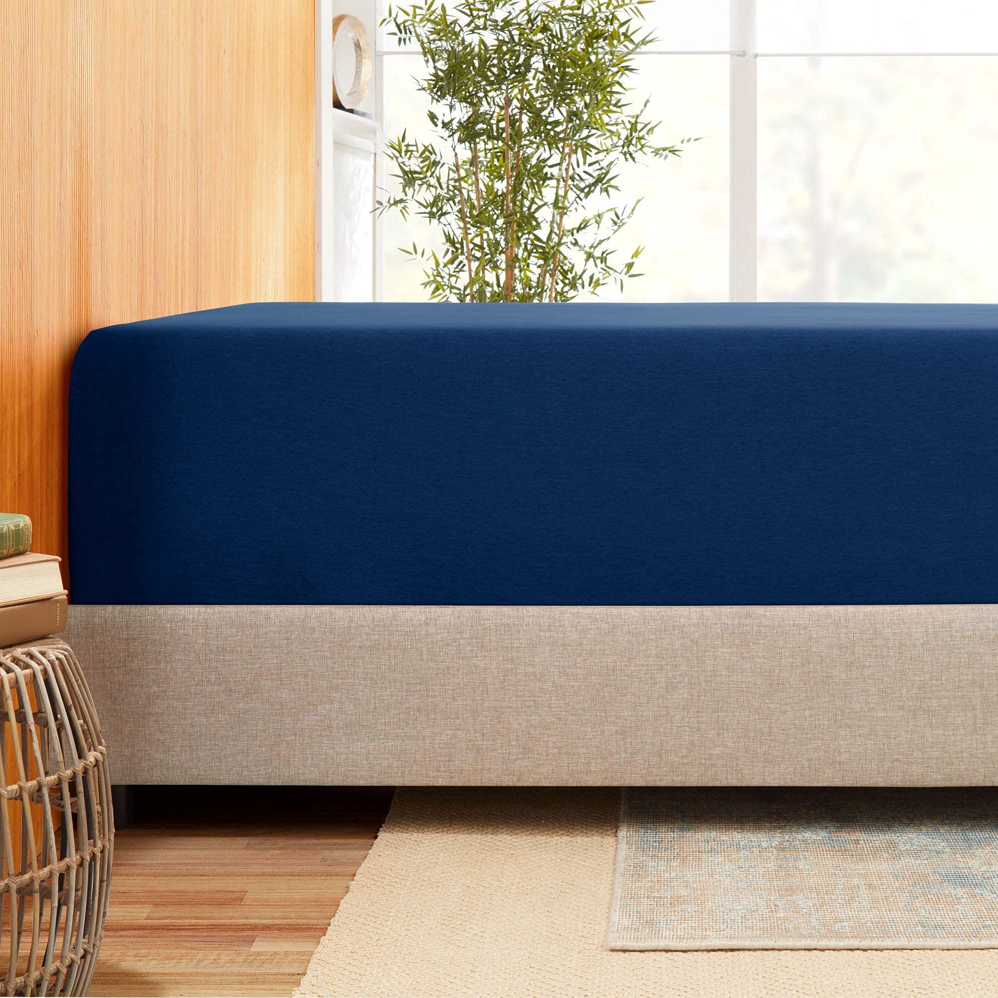 Organic Cotton Fitted Sheet 600 Thread Count Full Size - Navy Blue for Deep Pocket Mattress Up to 21
