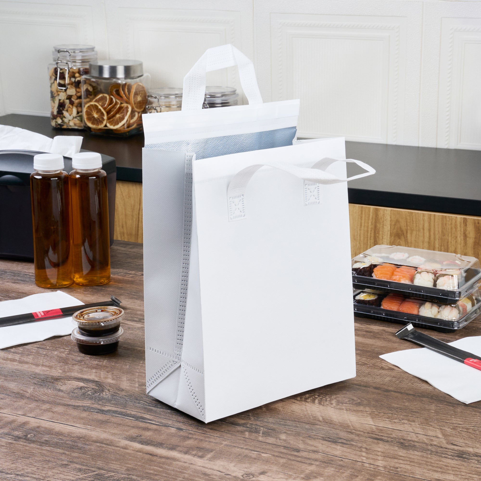 Premium White Insulated Takeout Food Bags - Tamper Evident, 8.25
