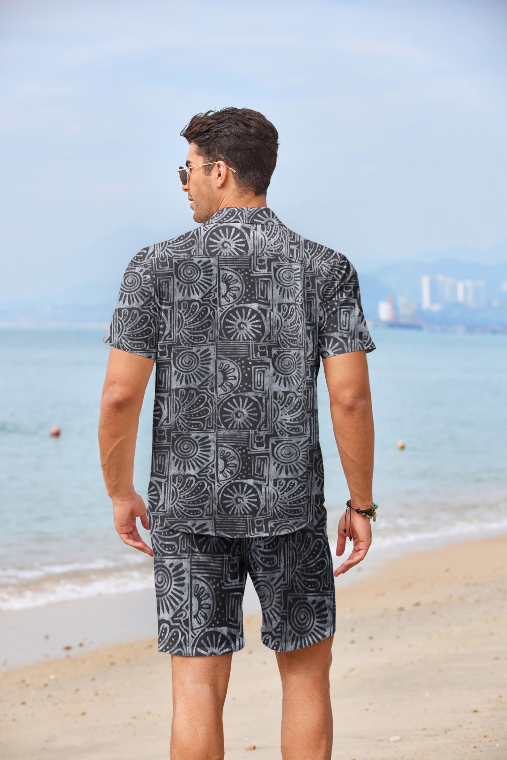 COOFANDY Men's Hawaiian Floral Print 2-Piece Outfit - Matching Summer Beach Shirt & Shorts Set | Tropical Vacation, Pool Party, Casual Wear