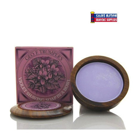 Geo F Trumper Luxury Shaving Soap in Wood Bowl - Violet Scented for Men's Wet Shaving - Perfect for Traditional Barber-Style Shaving at Home or Grooming Gifts