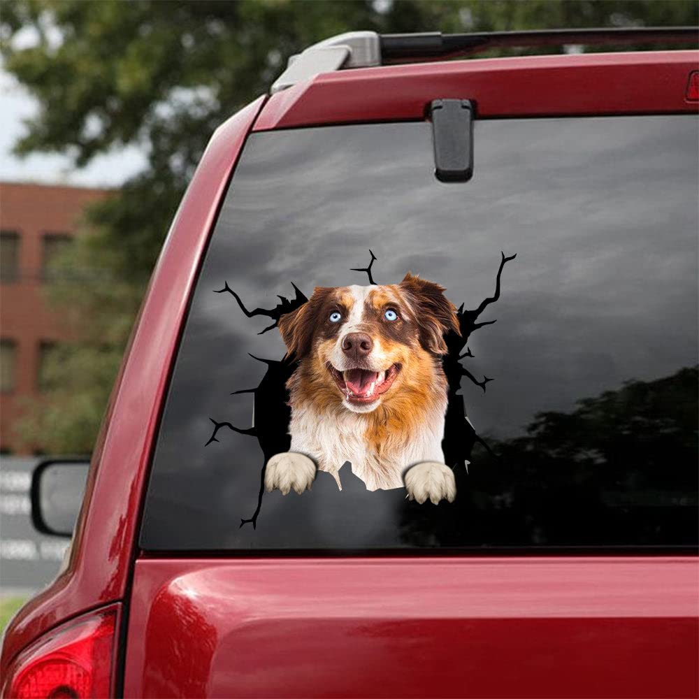 Australian Shepherd Dog Cracked Glass Car Sticker - Vinyl Decal for Windows, Bumpers & Cars | Perfect Gift for Aussie Dog Lovers & Dog Moms | Durable, Weatherproof Car Accessory for Daily Commutes & Road Trips