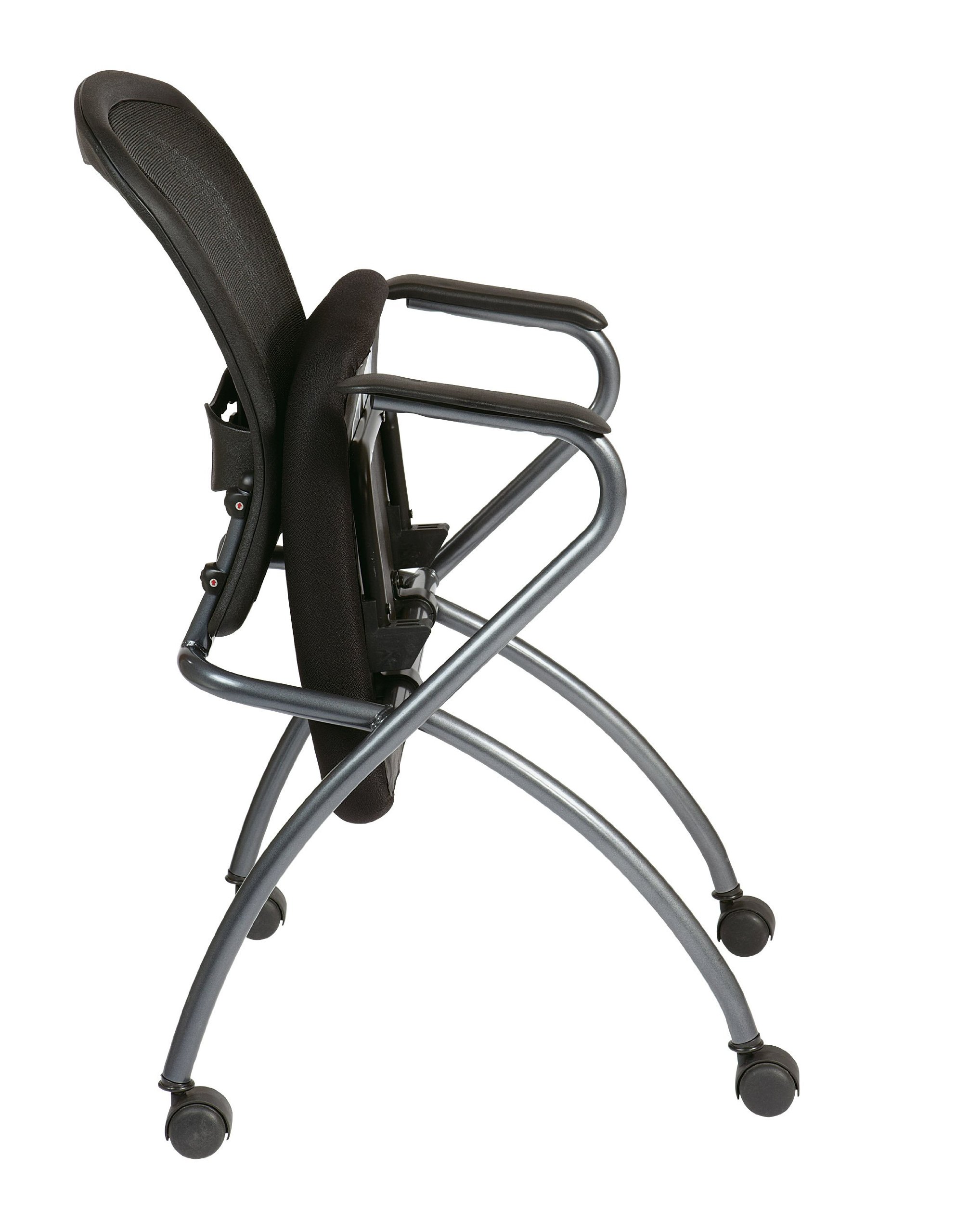 Office Star Deluxe ProGrid Breathable Mesh Back Folding Chair 2-Pack with Armrests - Titanium Finish Frame & Coal FreeFlex Technology - Perfect for Office, Conference Rooms, Events and Home Use