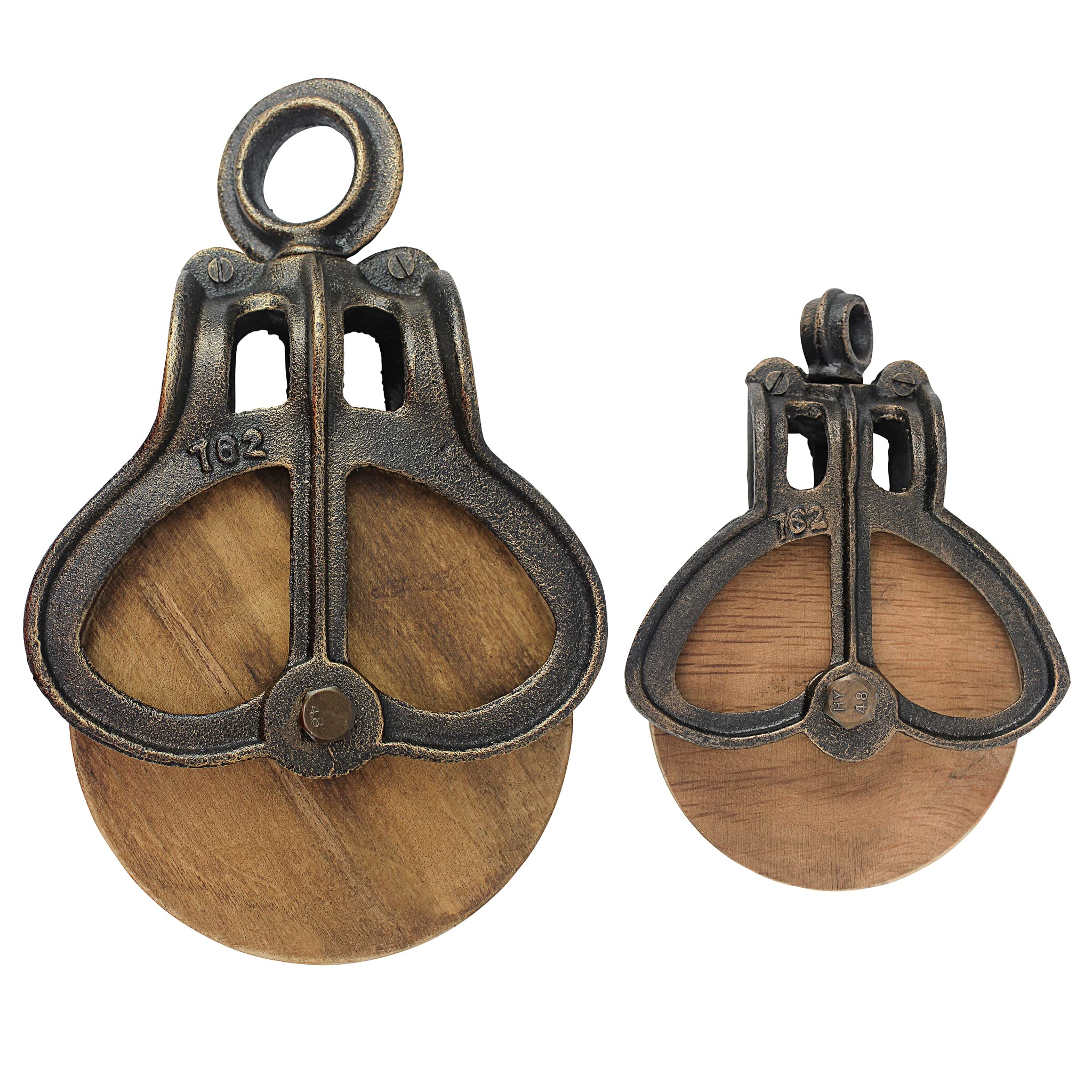 Vintage Farmhouse Pulley Wheel Set - Industrial Rustic Decor (7