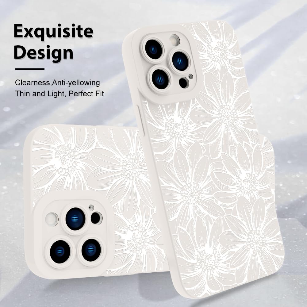 Premium Silicone iPhone 13 Pro Max Case with Floral Sunflower Design - Slim Soft Protective Cover with Camera Protection (White) - Perfect for Everyday Use, Gift Giving & Fashion Accessories