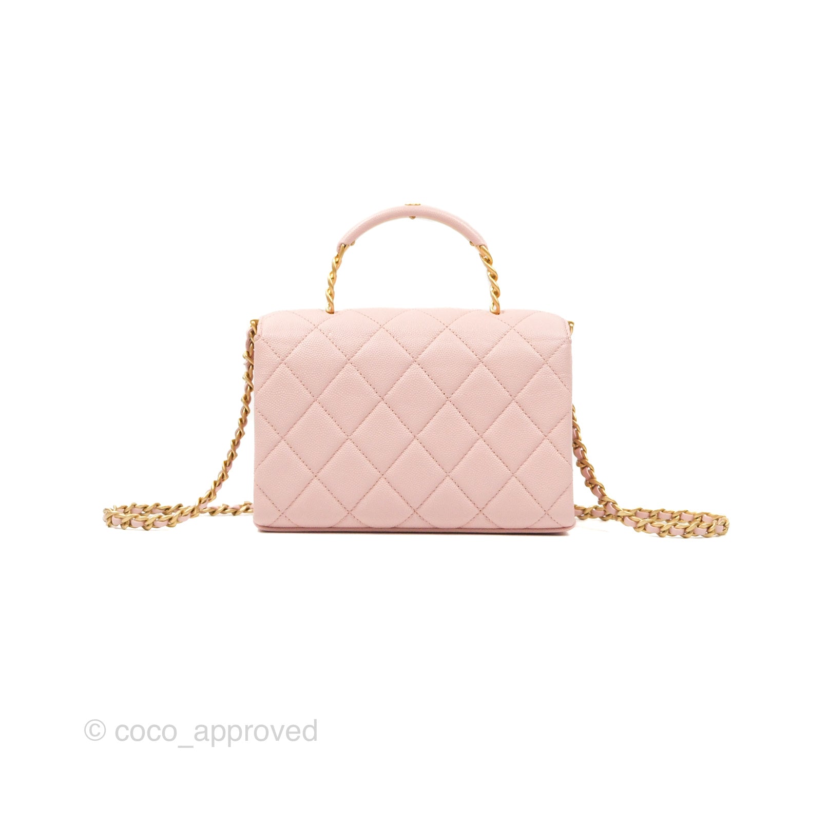 Chanel Carry Me Top Handle Flap Bag Pink Caviar Leather with Aged Gold Hardware - Perfect for Date Night & Special Occasions