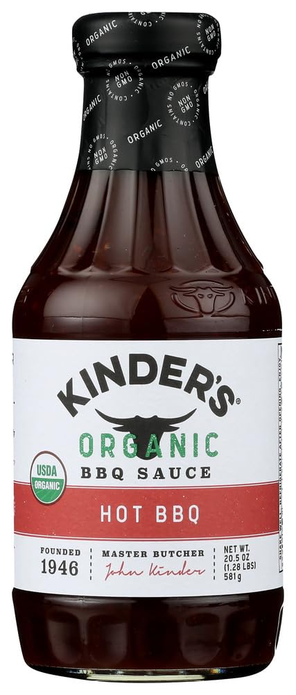 KINDER'S Organic Hot BBQ Sauce - 20.5 Oz (3-Pack) | Gluten-Free, Non-GMO | Perfect for Grilling, Ribs & Chicken Wings