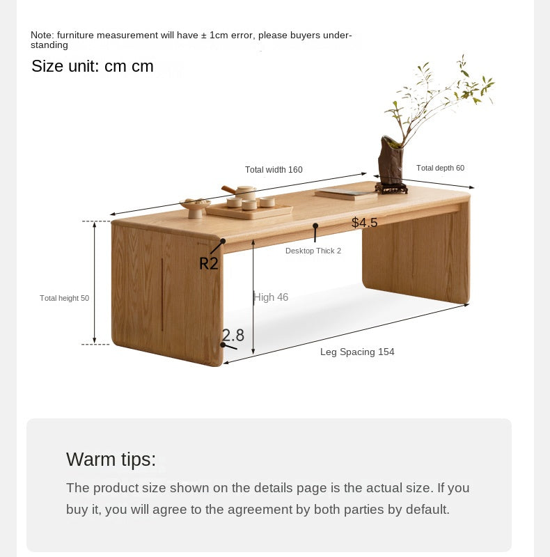 Solid Oak Wood Tatami Tea Table - Japanese Style Low Coffee Table for Zen Living Room, Meditation, and Tea Ceremony
