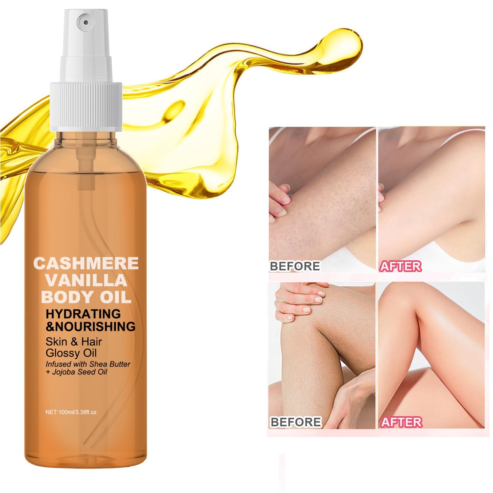 Vanilla Cashmere Body Oil for Dry Skin - Moisturizing & Hydrating Body Lotion with Natural Ingredients - All Skin Types - 2 Pack - Perfect for Massage, Aromatherapy & Daily Skincare Routine