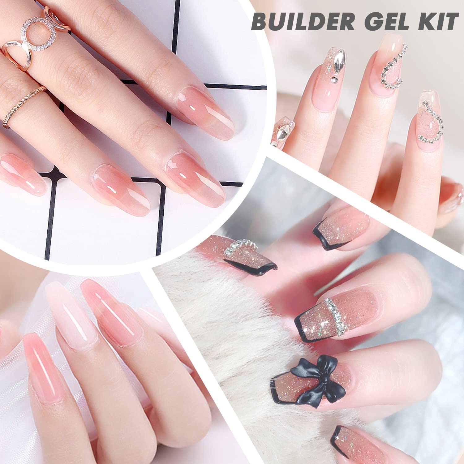 AIJIMEI Professional Hard Gel Builder Kit - Soak Off UV LED Nail Extension Gel for Strong & Long-Lasting Manicures - Perfect for Salon & Home DIY Nail Art (Set A)