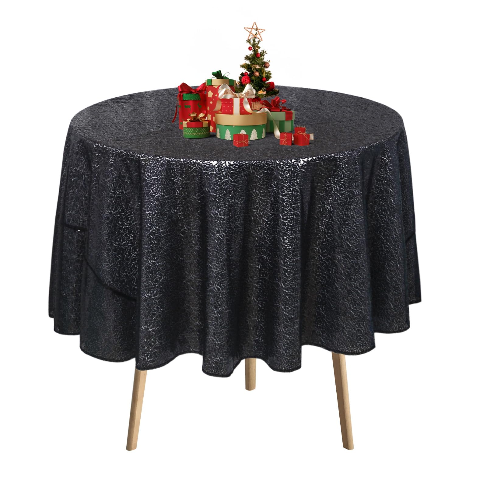 DUOBAO 60 Inch Round Sequin Tablecloth - Black Glitter Table Cover for Birthday, Wedding, Christmas Party Decorations | Perfect for Dining Tables, Banquets & Holiday Celebrations