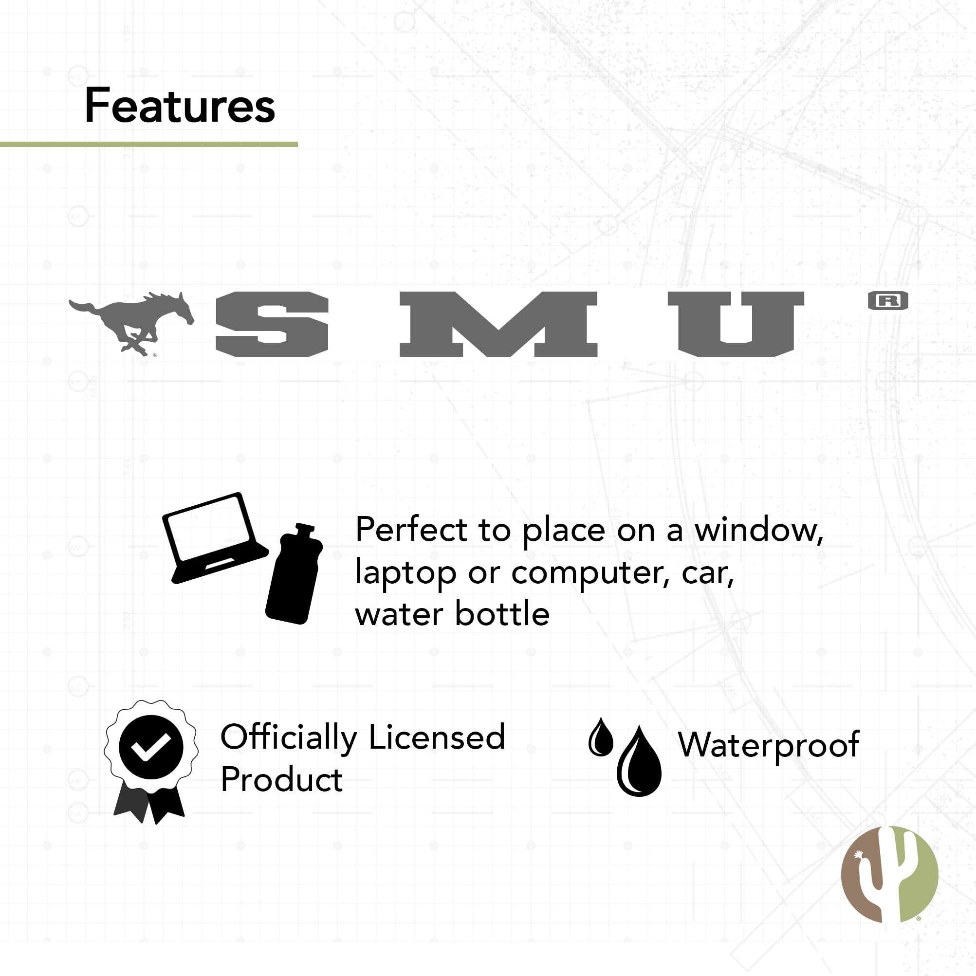 SMU Mustangs Vinyl Decal Sticker - Desert Cactus Southern Methodist University Logo (15 Inch) - Waterproof for Laptop, Water Bottle, Car, Scrapbook - Perfect for College Pride & Game Day Decor