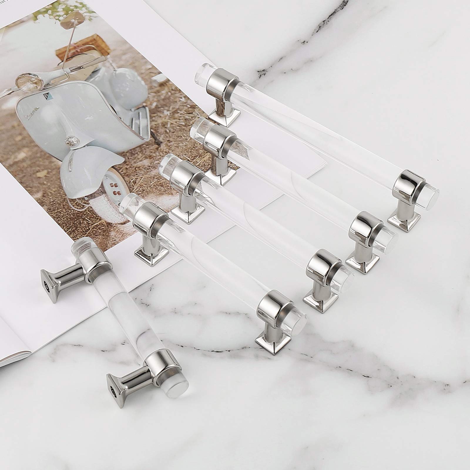 30 Pack Clear Acrylic Cabinet Knobs - Modern T Bar Drawer Pulls for Kitchen & Dresser - Single Hole Installation - Polished Chrome Finish - Perfect for Home Renovation & Furniture Upgrade