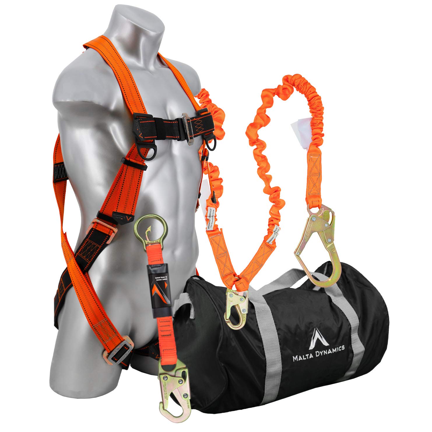 Warthog Pass Through Safety Harness Fall Protection Kit - 6ft Double Leg Shock Absorbing Lanyard with D-Ring Extender - OSHA Compliant for Construction, Roofing & Industrial Work