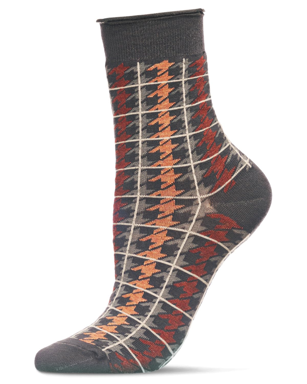 MeMoi Women's Houndstooth Plaid Roll Cuff Crew Socks - Warm & Comfortable Casual Socks for Everyday Wear, Office, and Home