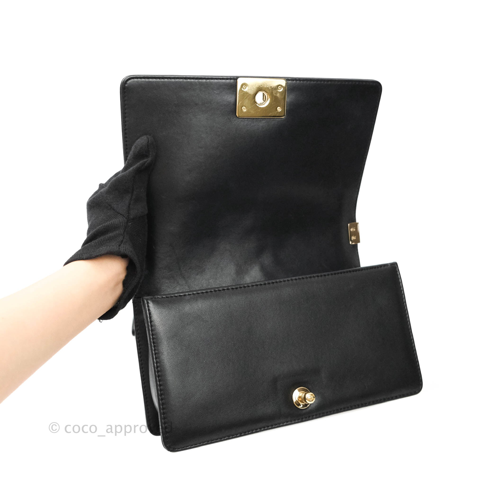 Chanel Boy Chevron Medium Flap Bag in Black Lambskin Leather with Gold Hardware - Luxury Handbag for Women, Perfect for Evening Events & Date Nights