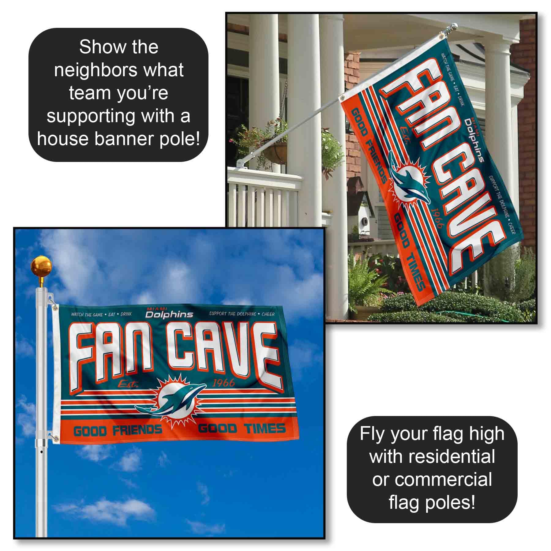 WinCraft Miami Dolphins NFL Team Fan Man Cave Banner Flag - Perfect for Game Day Decor, Tailgating, and Sports Room Wall Art
