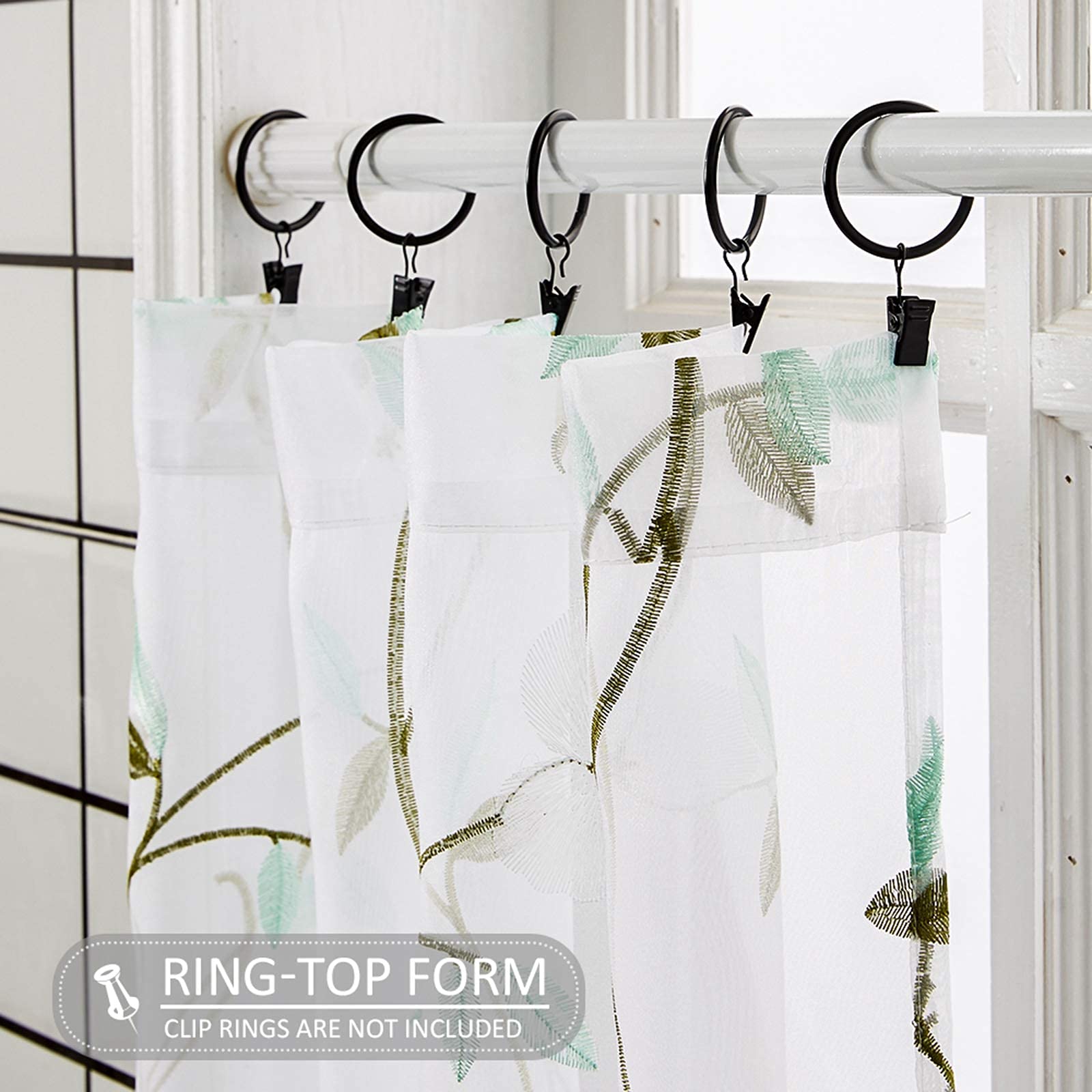 MRTREES Voile Sheer Tier Curtains - Floral Embroidered Kitchen Cafe Curtains with Rod Pocket, 30x24 Inches (2 Panels, White) - Perfect for Bathroom, Bedroom & Small Half Window Treatments