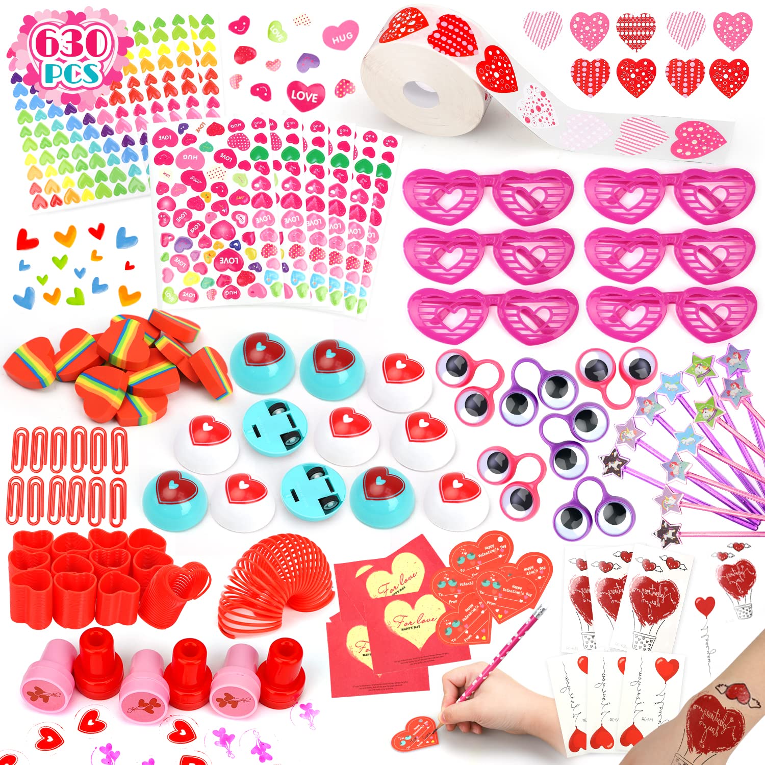 TOY Life 630 Pcs Valentine's Day Party Favors for Kids - Classroom Exchange Gifts, Goodie Bags, Cards & Love Stickers - Perfect for School Valentine's Parties & Gift Exchanges
