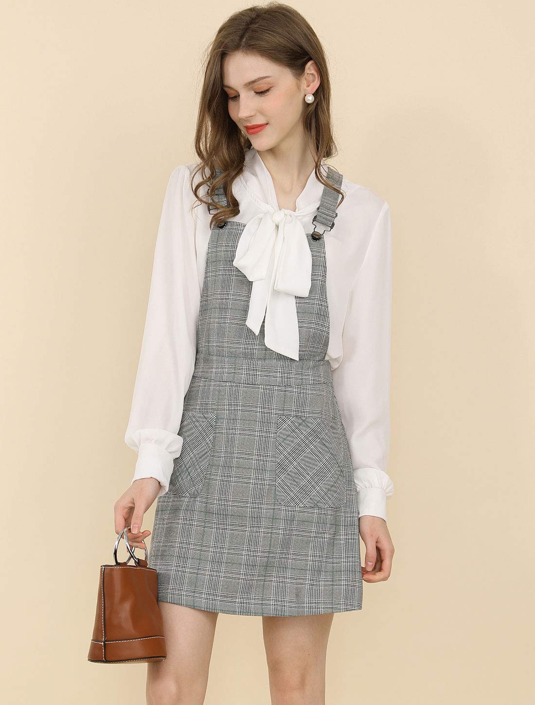 Allegra K Women's Adjustable Strap Plaid Print Above Knee Suspender Dress Skirt - Casual Outfit for Spring Summer, Date Night & Office Wear