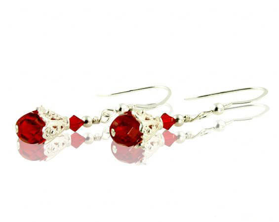 Elegant Red Crystal Beaded Drop Earrings for Women | Handmade Fashion Jewelry Gift for Party, Wedding & Special Occasions