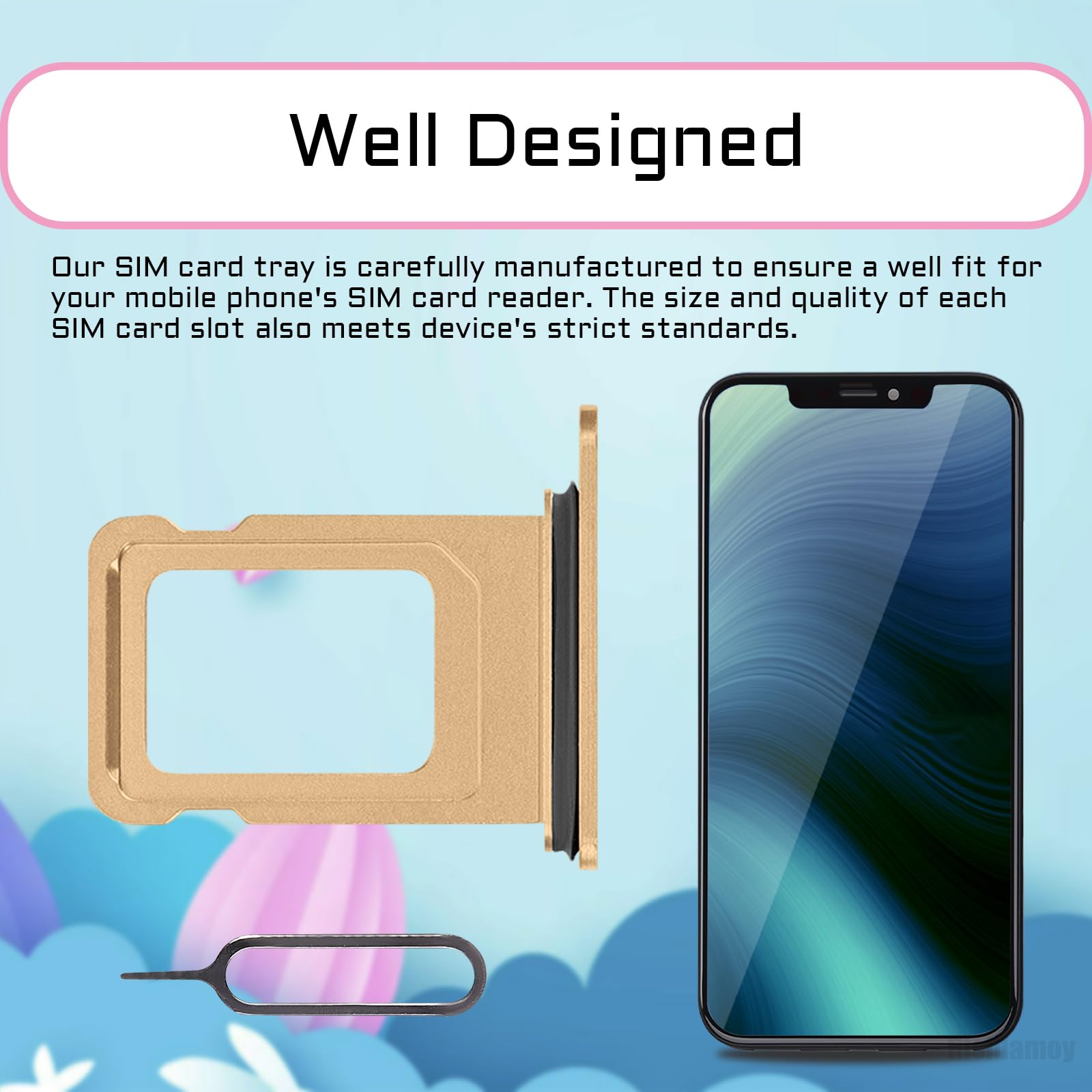 Original iPhone 12 Pro Max Gold SIM Card Tray Holder Replacement - Compatible with A2342 A2410 A2411 A2412 Models | Waterproof Rubber Ring & SIM Ejector Tool Included | Perfect for Travel, Business & Everyday Use